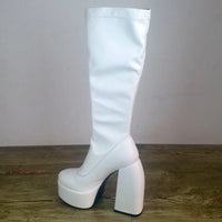 Women's Black Chunky Heel Boots - Punk Style Elastic High Boots with Chunky Platform, Perfect for Fall/Winter and Evenings