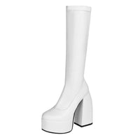 Women's Black Chunky Heel Boots - Punk Style Elastic High Boots with Chunky Platform, Perfect for Fall/Winter and Evenings