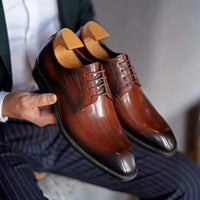 Italian Men's Dress Shoes - Luxury Genuine Leather Handmade Square Toe Lace Up Business & Evening Shoes