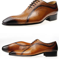 YOUYAZHUBU Men's Genuine Leather Oxford Shoes - Elegant and Breathable for Office, Wedding and Formal Occasions