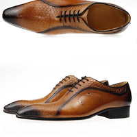 YOUYAZHUBU Men's Genuine Leather Oxford Shoes - Elegant and Breathable for Office, Wedding and Formal Occasions