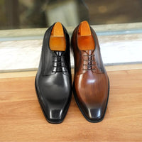 Italian Men's Dress Shoes - Luxury Genuine Leather Handmade Square Toe Lace Up Business & Evening Shoes