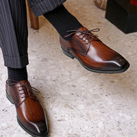 Italian Men's Dress Shoes - Luxury Genuine Leather Handmade Square Toe Lace Up Business & Evening Shoes