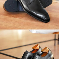 Italian Men's Dress Shoes - Luxury Genuine Leather Handmade Square Toe Lace Up Business & Evening Shoes