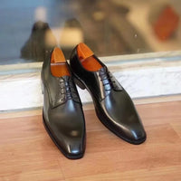 Italian Men's Dress Shoes - Luxury Genuine Leather Handmade Square Toe Lace Up Business & Evening Shoes