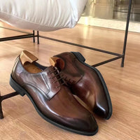 Italian Men's Dress Shoes - Luxury Genuine Leather Handmade Square Toe Lace Up Business & Evening Shoes