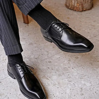 Italian Men's Dress Shoes - Luxury Genuine Leather Handmade Square Toe Lace Up Business & Evening Shoes