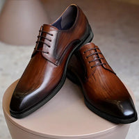 Italian Men's Dress Shoes - Luxury Genuine Leather Handmade Square Toe Lace Up Business & Evening Shoes