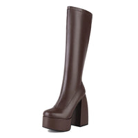 Women's Black Chunky Heel Boots - Punk Style Elastic High Boots with Chunky Platform, Perfect for Fall/Winter and Evenings