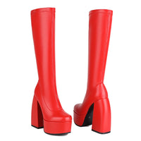 Women's Black Chunky Heel Boots - Punk Style Elastic High Boots with Chunky Platform, Perfect for Fall/Winter and Evenings