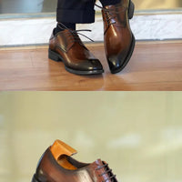 Italian Men's Dress Shoes - Luxury Genuine Leather Handmade Square Toe Lace Up Business & Evening Shoes