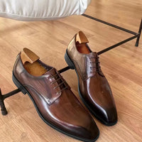 Italian Men's Dress Shoes - Luxury Genuine Leather Handmade Square Toe Lace Up Business & Evening Shoes