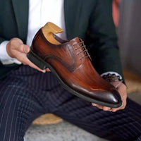 Italian Men's Dress Shoes - Luxury Genuine Leather Handmade Square Toe Lace Up Business & Evening Shoes