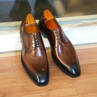 Italian Men's Dress Shoes - Luxury Genuine Leather Handmade Square Toe Lace Up Business & Evening Shoes