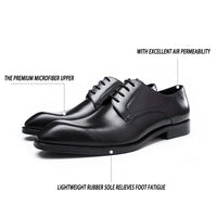 Italian Men's Dress Shoes - Luxury Genuine Leather Handmade Square Toe Lace Up Business & Evening Shoes