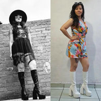Women's Black Chunky Heel Boots - Punk Style Elastic High Boots with Chunky Platform, Perfect for Fall/Winter and Evenings