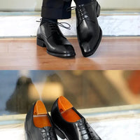 Italian Men's Dress Shoes - Luxury Genuine Leather Handmade Square Toe Lace Up Business & Evening Shoes