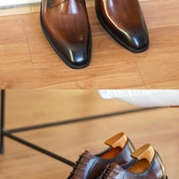 Italian Men's Dress Shoes - Luxury Genuine Leather Handmade Square Toe Lace Up Business & Evening Shoes