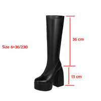 Women's Black Chunky Heel Boots - Punk Style Elastic High Boots with Chunky Platform, Perfect for Fall/Winter and Evenings