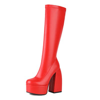 Women's Black Chunky Heel Boots - Punk Style Elastic High Boots with Chunky Platform, Perfect for Fall/Winter and Evenings
