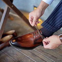 Italian Men's Dress Shoes - Luxury Genuine Leather Handmade Square Toe Lace Up Business & Evening Shoes