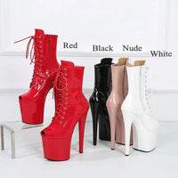 Women's Summer Boots - Short Heel, Perforated and Peep Toe Style