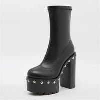 Bottines Femme Noires à Talon Haut 14 cm – Cuir avec Rivets &amp; Style Moto&nbsp;