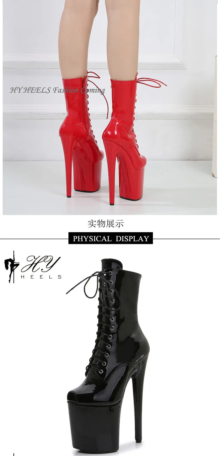 Women's Summer Boots - Short Heel, Perforated and Peep Toe Style