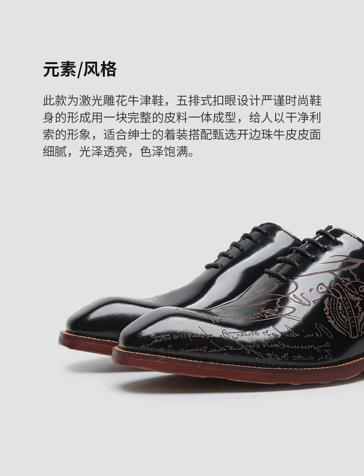 Fonleader Oxford – Chaussures Homme en Cuir Véritable Gravé