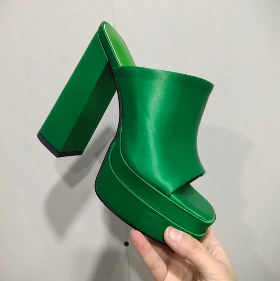 Sandales Femme Luxe à Talon Haut 15,5 cm – Mules Plateforme Carrée Style Designer Été | Fonleader XY-00019