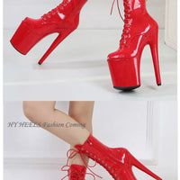 Women's Summer Boots - Short Heel, Perforated and Peep Toe Style