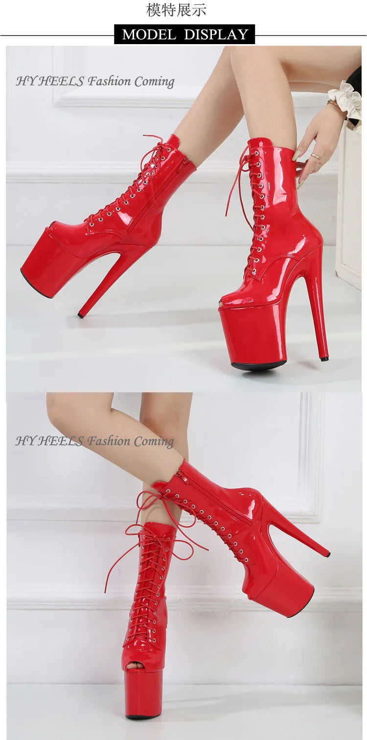Women's Summer Boots - Short Heel, Perforated and Peep Toe Style