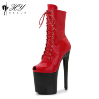 Women's Summer Boots - Short Heel, Perforated and Peep Toe Style