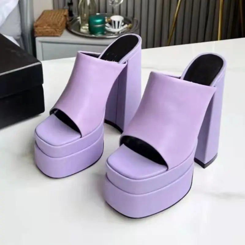 Escarpins Plateforme Femme à Lacets – Talon Haut 14 cm Style Chunky Open Toe en Cuir Véritable | Fonleader XY-19