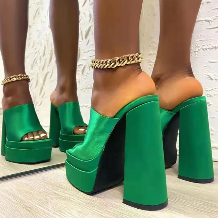 Sandales Femme Luxe à Talon Haut 15,5 cm – Mules Plateforme Carrée Style Designer Été | Fonleader XY-00019