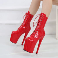 Women's Summer Boots - Short Heel, Perforated and Peep Toe Style