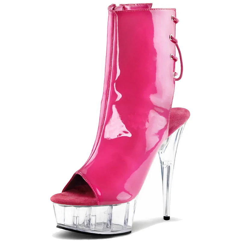 Women's summer shoes - 15 cm heel, open toe, laces and colorful design