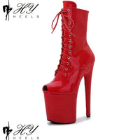Women's Summer Boots - Short Heel, Perforated and Peep Toe Style