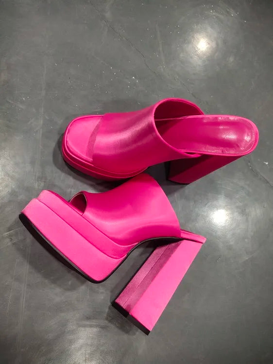 Sandales Femme Luxe à Talon Haut 15,5 cm – Mules Plateforme Carrée Style Designer Été | Fonleader XY-00019