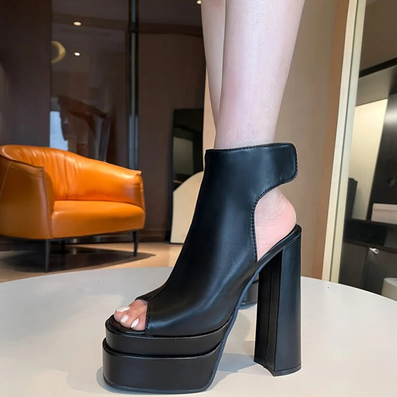 Bottines Femme Ouvertes à Talon Carré et Double Plateforme – Grandes Tailles jusqu’au 46 | Aedra Sandales Bottes Été Chic