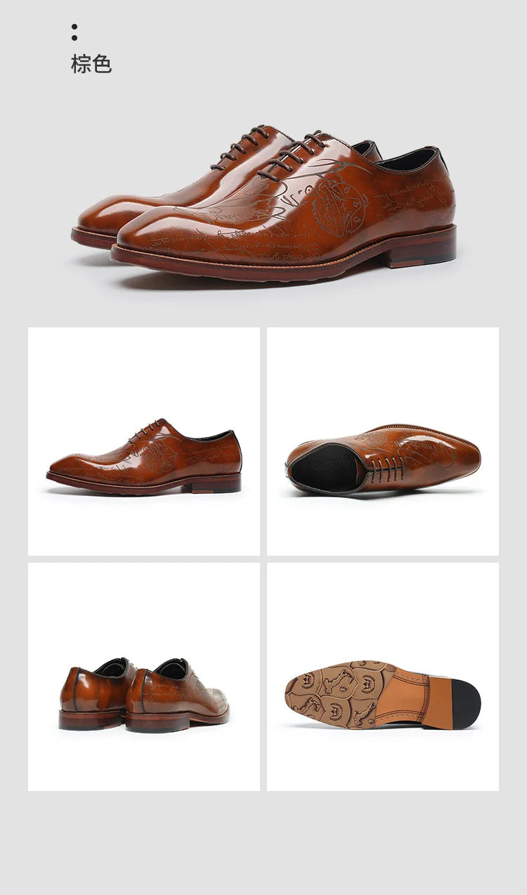 Fonleader Oxford – Chaussures Homme en Cuir Véritable Gravé