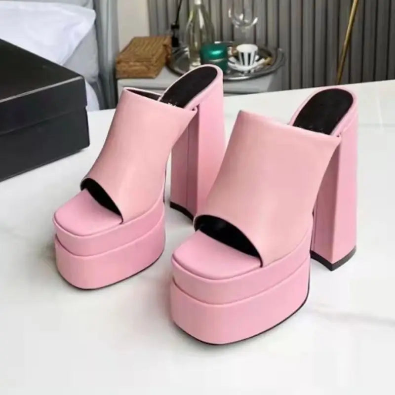 Escarpins Plateforme Femme à Lacets – Talon Haut 14 cm Style Chunky Open Toe en Cuir Véritable | Fonleader XY-19