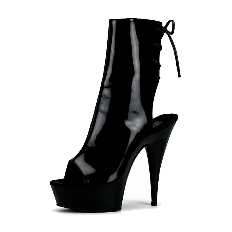 Women's summer shoes - 15 cm heel, open toe, laces and colorful design