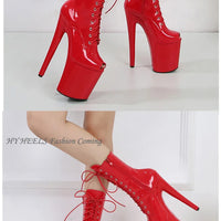Women's Summer Boots - Short Heel, Perforated and Peep Toe Style