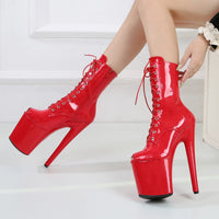 Women's Summer Boots - Short Heel, Perforated and Peep Toe Style