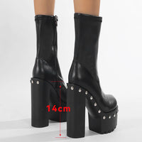 Bottines Femme Noires à Talon Haut 14 cm – Cuir avec Rivets &amp; Style Moto&nbsp;