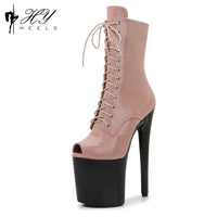 Women's Summer Boots - Short Heel, Perforated and Peep Toe Style