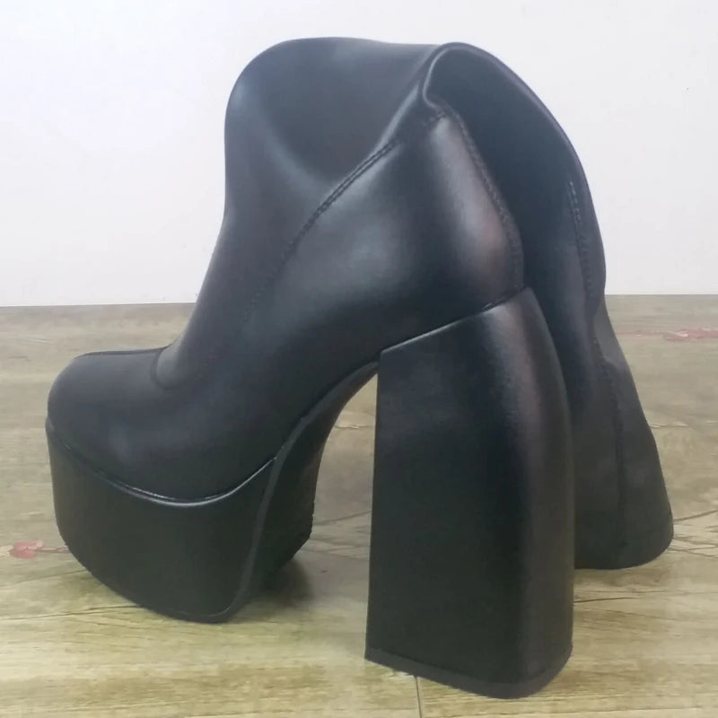 Bottes femmes noires à talons épais – Bottes hautes élastiques style punk avec plateforme chunky, parfaites pour l’automne/hiver et les soirées