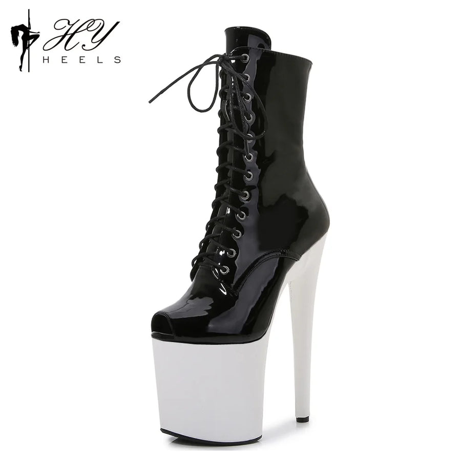 Women's Summer Boots - Short Heel, Perforated and Peep Toe Style