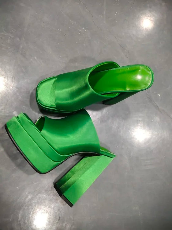Sandales Femme Luxe à Talon Haut 15,5 cm – Mules Plateforme Carrée Style Designer Été | Fonleader XY-00019